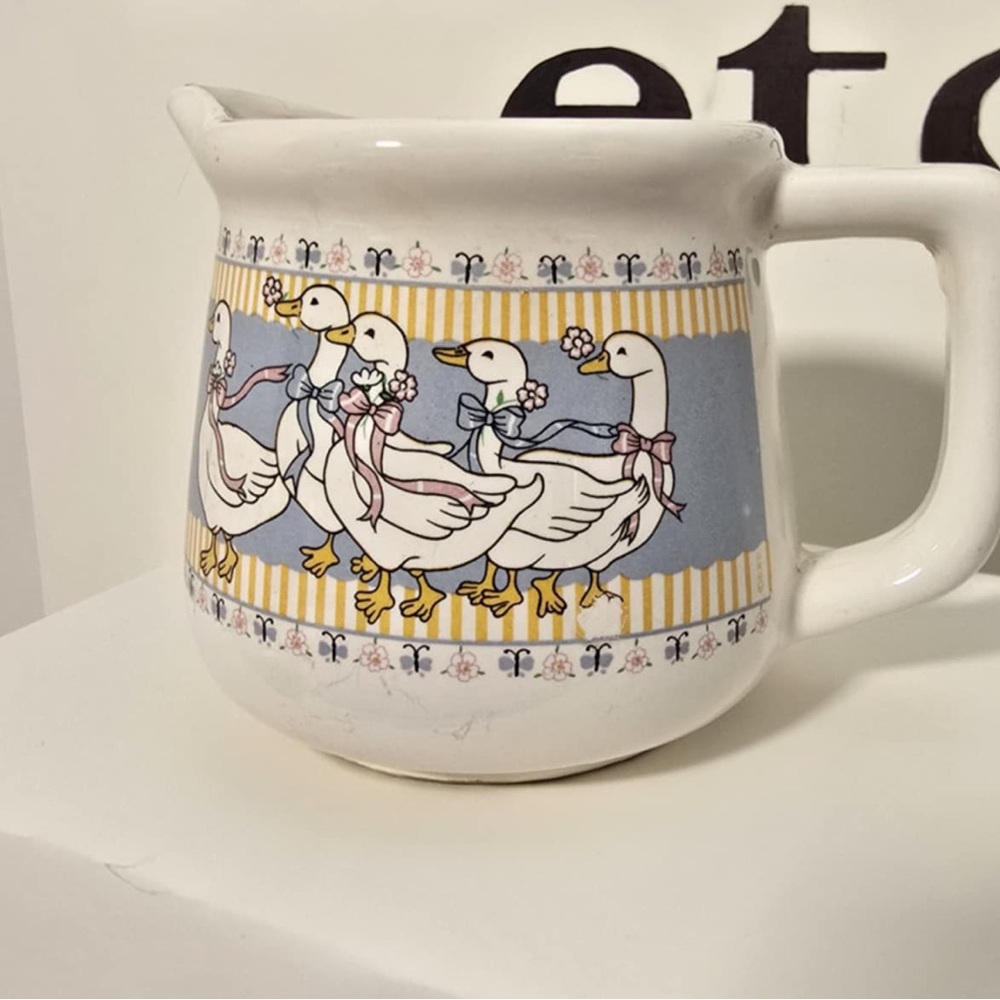 Vintage Ribbon Geese Creamer Milk Jug  Ceramic